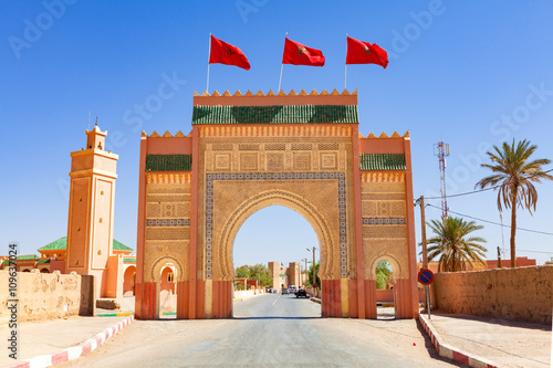 Gate in the road at the entrance of Rissani, Morocco. Know as the Desert door