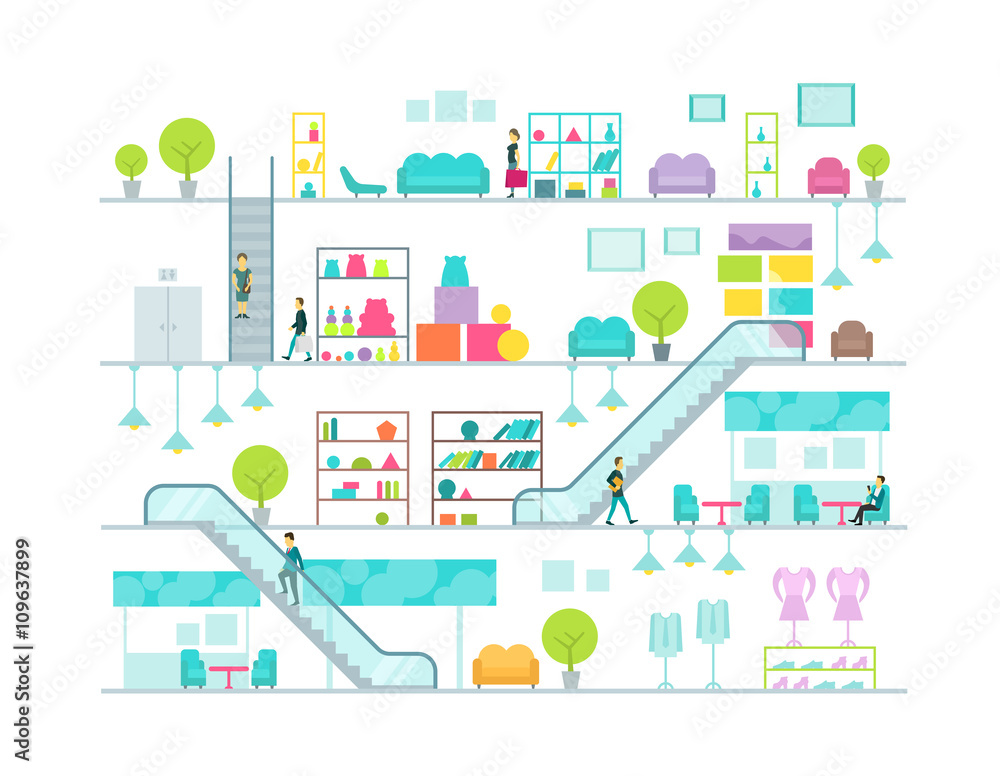 Obraz premium Shopping mall vector illustration