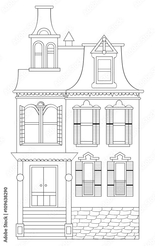 Gothic Style House Line Art Illustration No fill