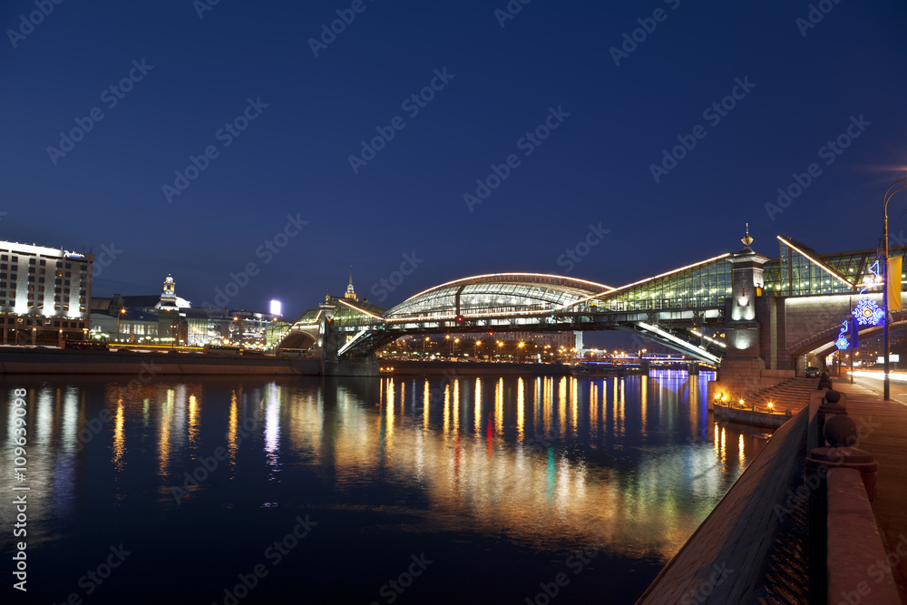 View of Moscow. Pedestrian bridge Bogdan Khmelnitsky. Russia