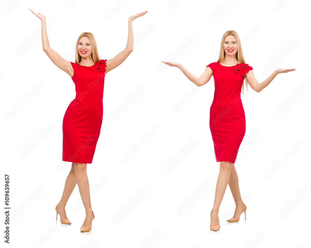 Woman in red dress isolated on white Woman in red dress isolated on white