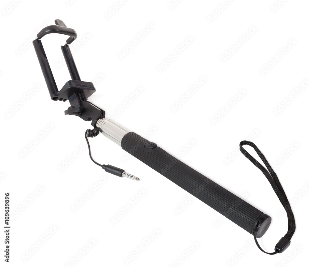 Black selfie stick isolated on white with clipping path Black selfie stick isolated on white with clipping path