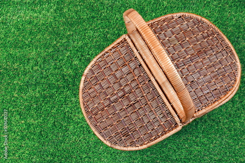 Picnic Basket On The Summer Lawn, Top View
