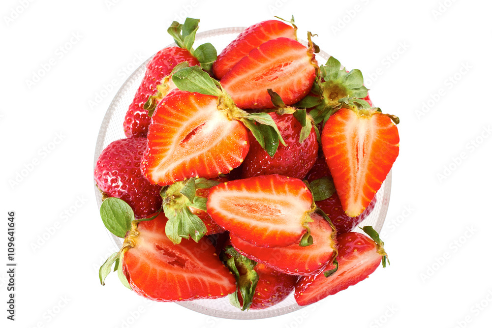 White bowl of strawberries on white White bowl of strawberries on white