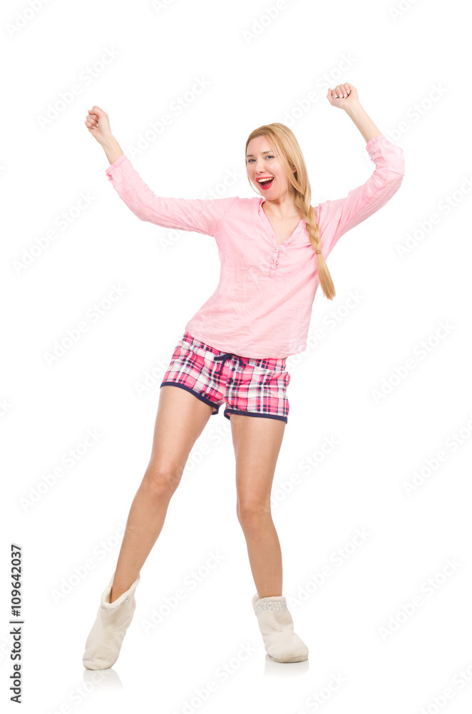 Pretty smiling girl in pink jacket isolated on white Pretty smiling girl in pink jacket isolated on white