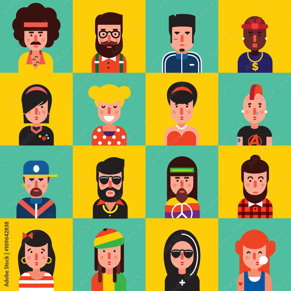 Fototapeta premium Avatar Flat Icon Set