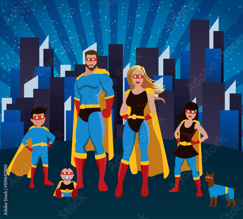 Family Of Superheroes Together Poster