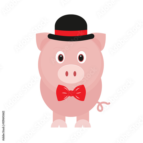 cartoon pig with hat and tie