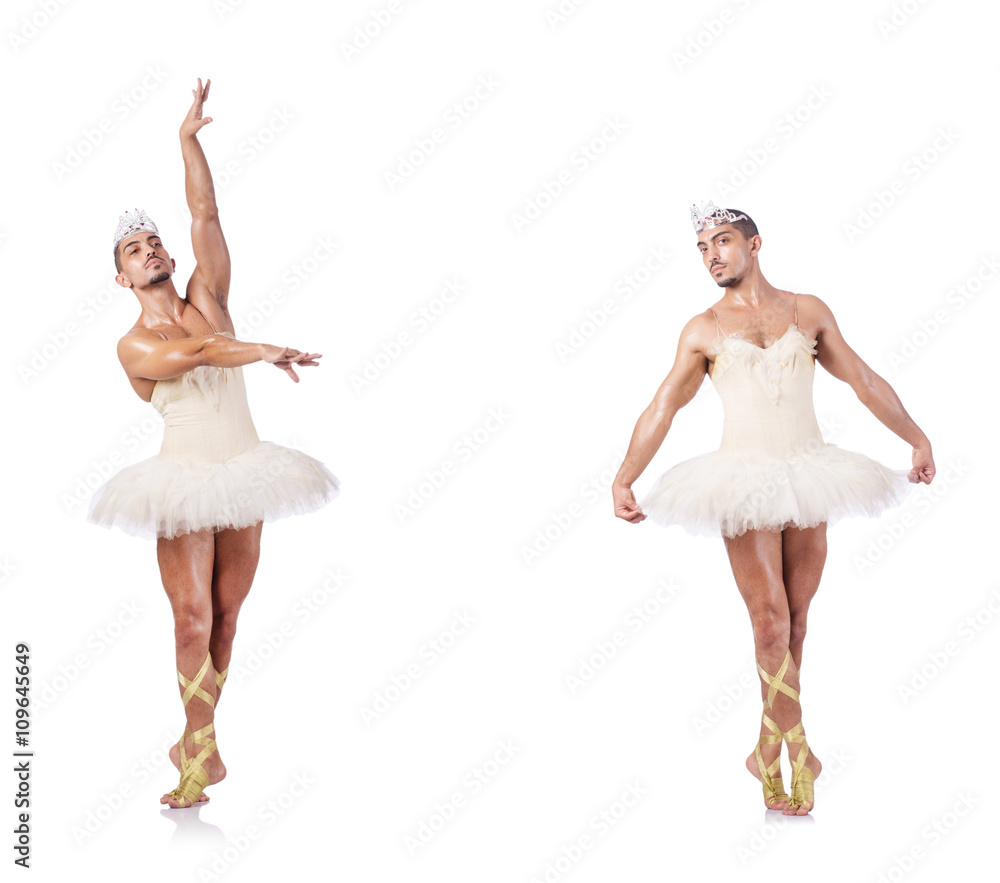 Man in ballet tutu isolated on white Man in ballet tutu isolated on white