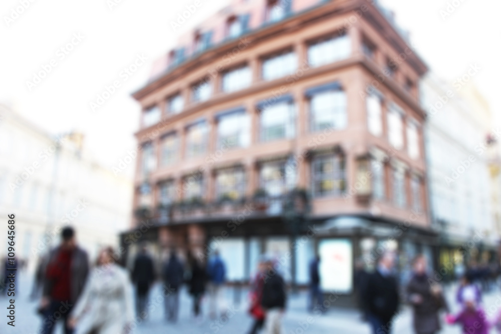 Fototapeta premium Blurred background. Building, people.