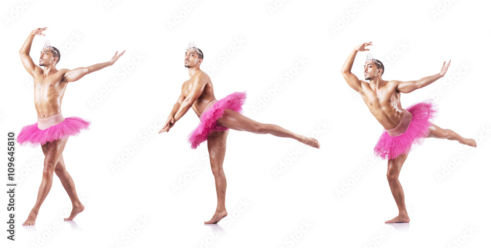 Man wearing ballet tutu isolated on white Man wearing ballet tutu isolated on white