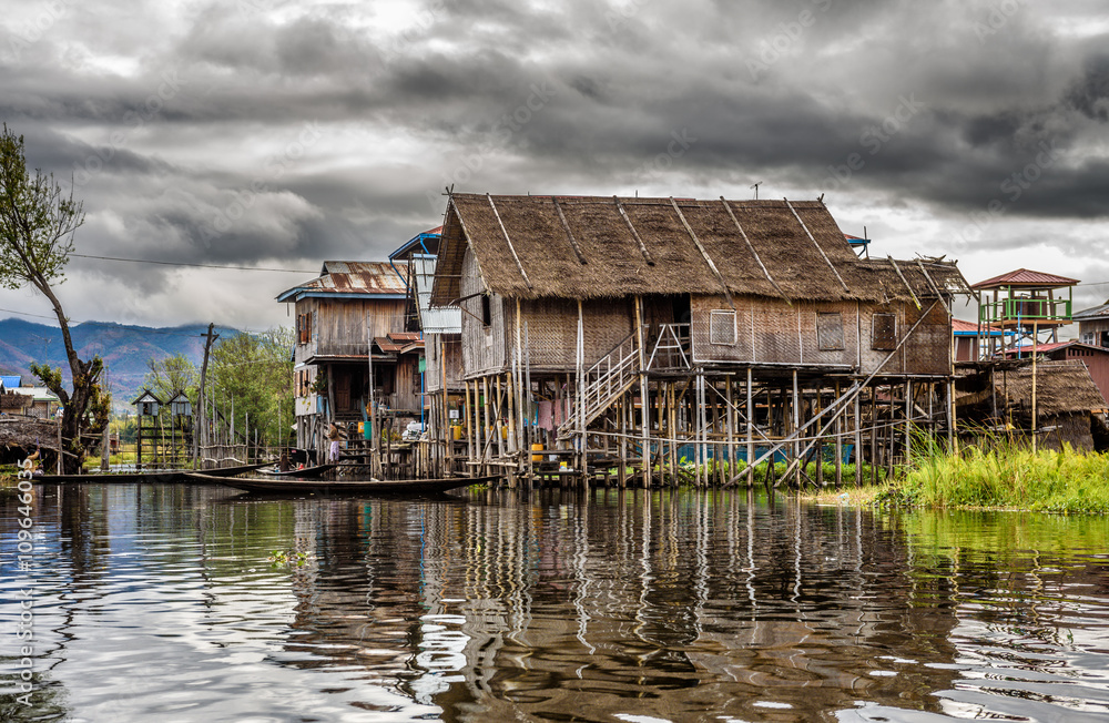Fototapeta premium Wooden houses on piles, Inle Lake, Myanmar