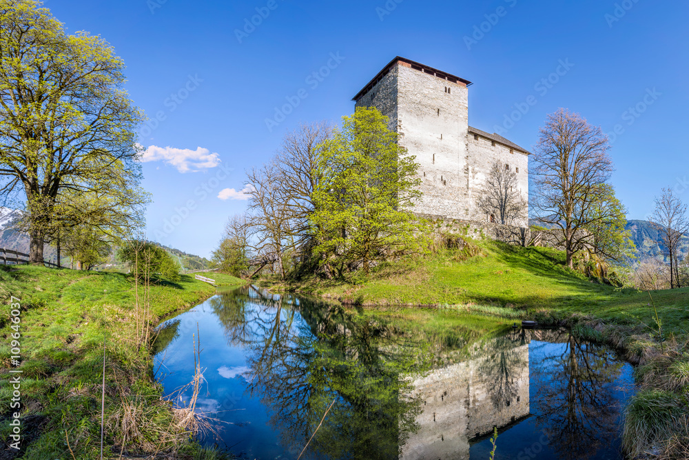 Fototapeta premium Old medieval castle with moat, Kaprun, Austria