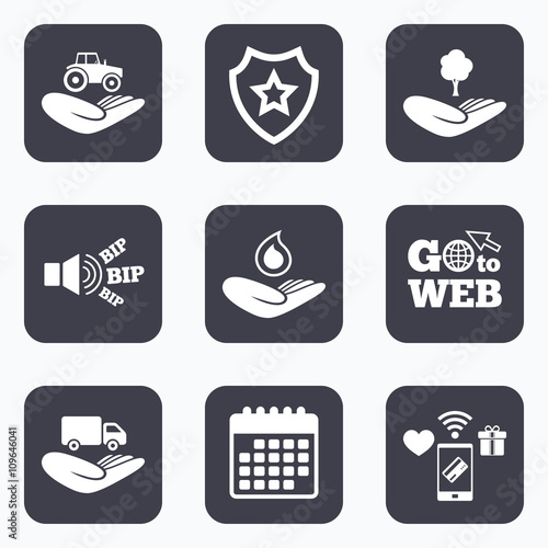 Helping hands icons. Protection and insurance.
