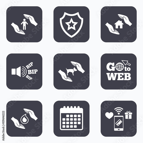 Hands insurance icons. Human life-assurance sign