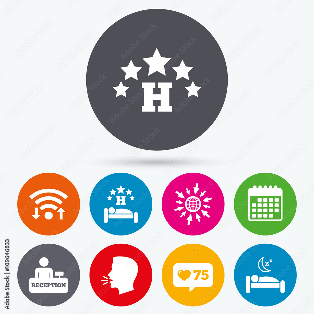Five stars hotel icons. Travel rest place. Five stars hotel icons. Travel rest place.