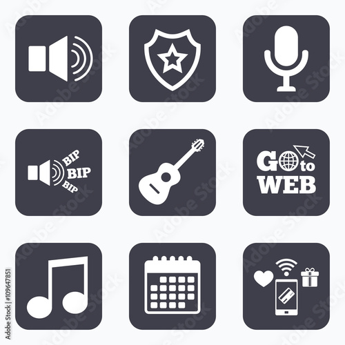 Musical elements icon. Microphone, Sound speaker