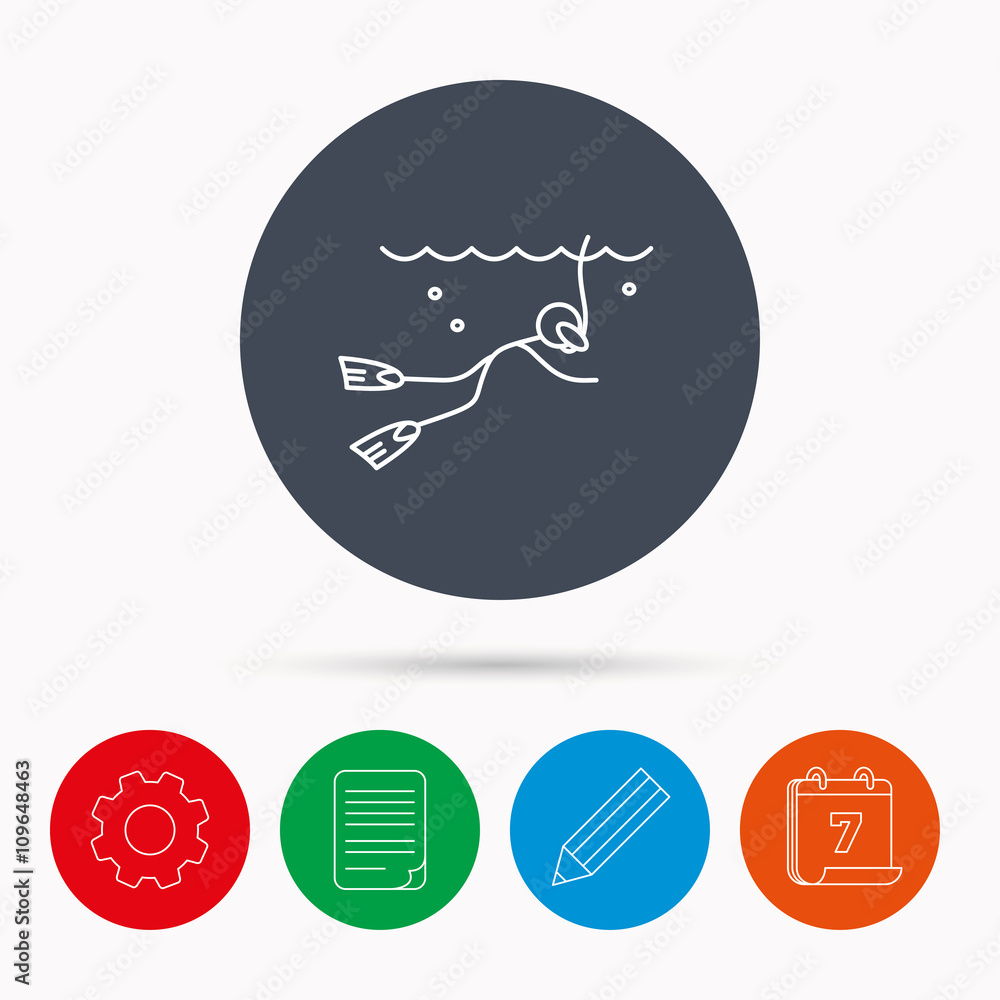 Diving icon. Swimming underwater with tube sign. Diving icon. Swimming underwater with tube sign.