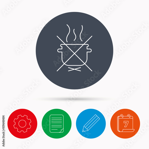 Boiling saucepan icon. Do not boil water sign.