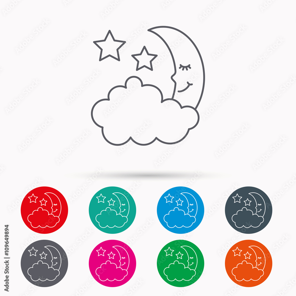 Night or sleep icon. Moon and stars sign.