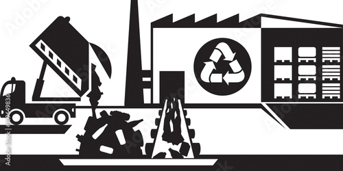 Waste recycling plant - vector illustration
