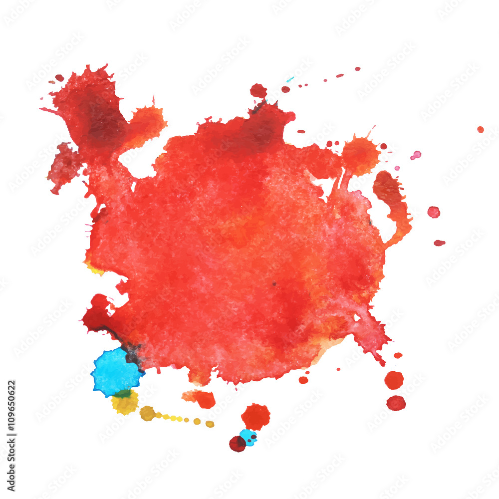 Abstract watercolor stain with splashes of  red color