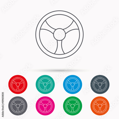 Steering wheel icon. Car drive control sign.