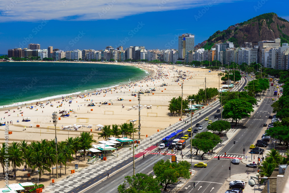 Copacabana beach and Avenida Atlantica in Rio de Janeiro, Brazil