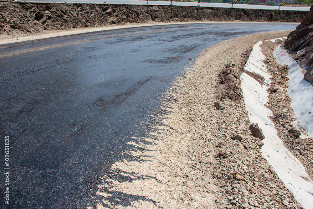 New asphalt. Reconstruction of road