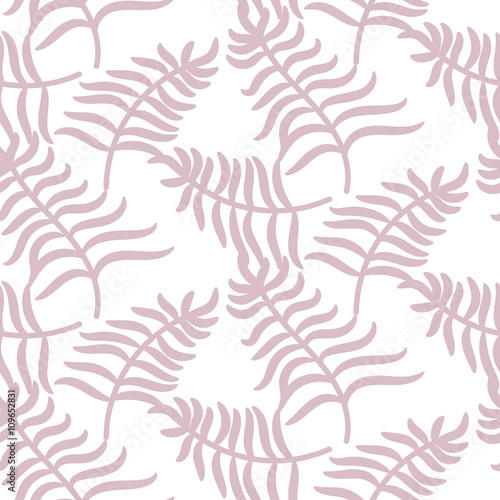 Tropical jungle palm leaves pastel pink color pattern background on white. Exotic nature pattern for fabric, wallpaper or apparel.