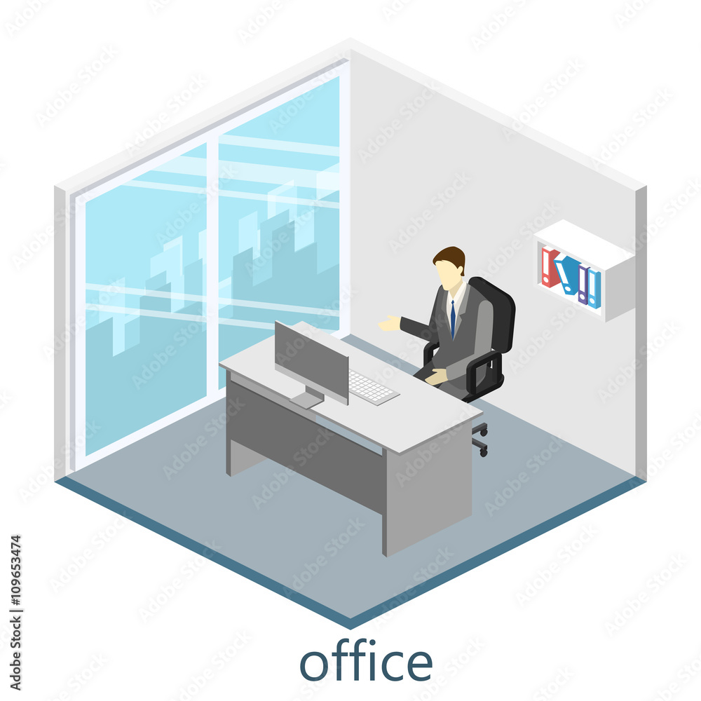 isometric interior of director's office isometric interior of director's office