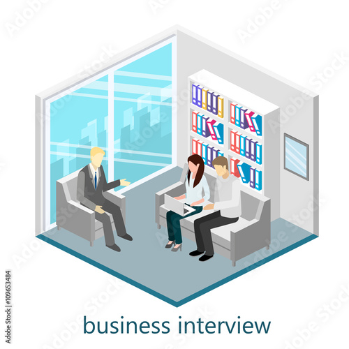 Flat 3d web isometric office meeting room