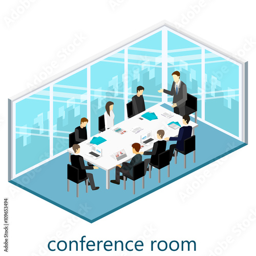 Flat 3d web isometric office meeting room