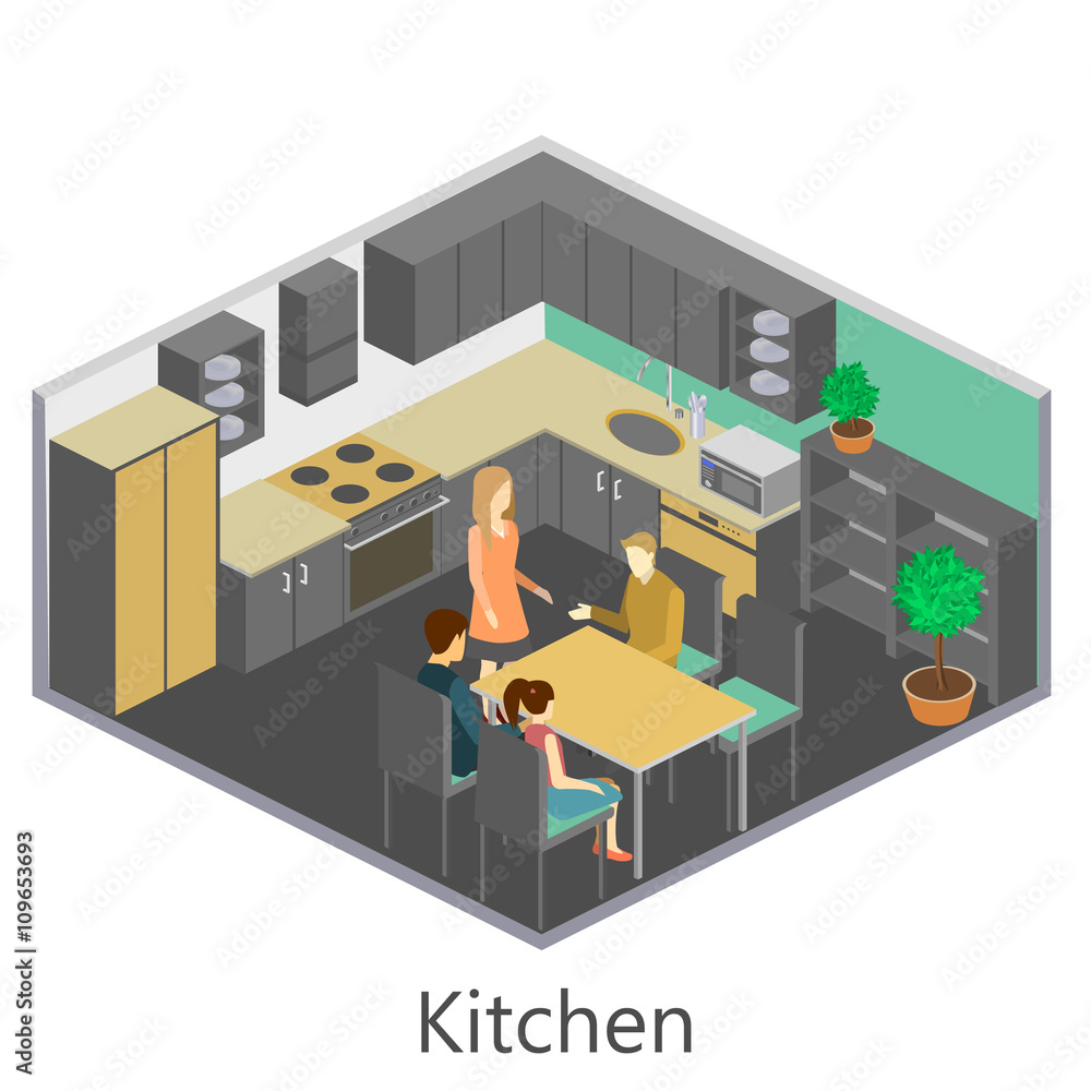 Isometric interior of kitchen Isometric interior of kitchen