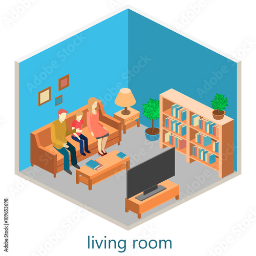 isometric interior of a living room