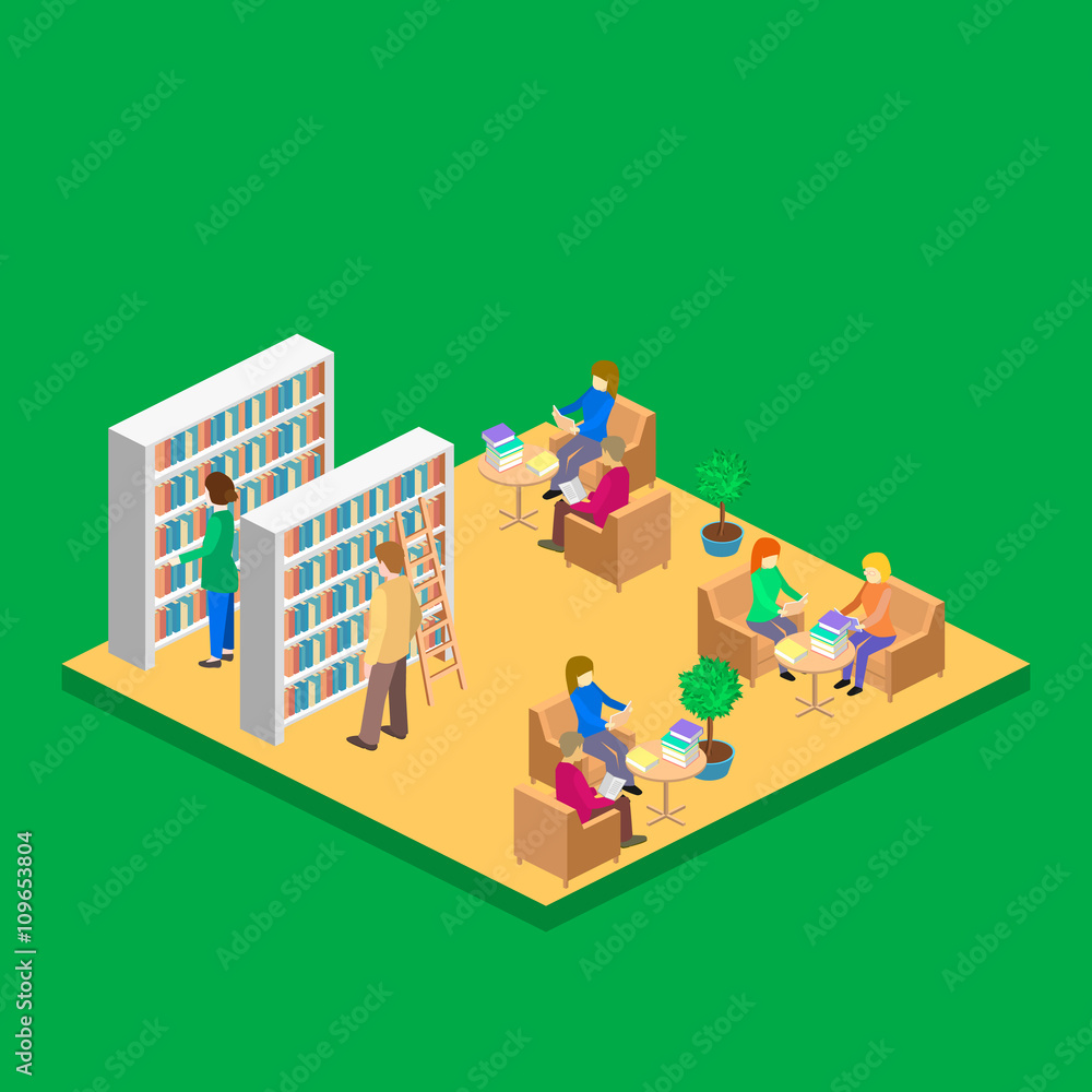 isometric interior of library isometric interior of library