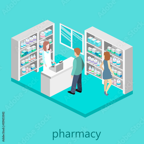 Isometric interior of pharmacy © reenya