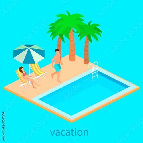 Creative modern isometric design of swimming pool