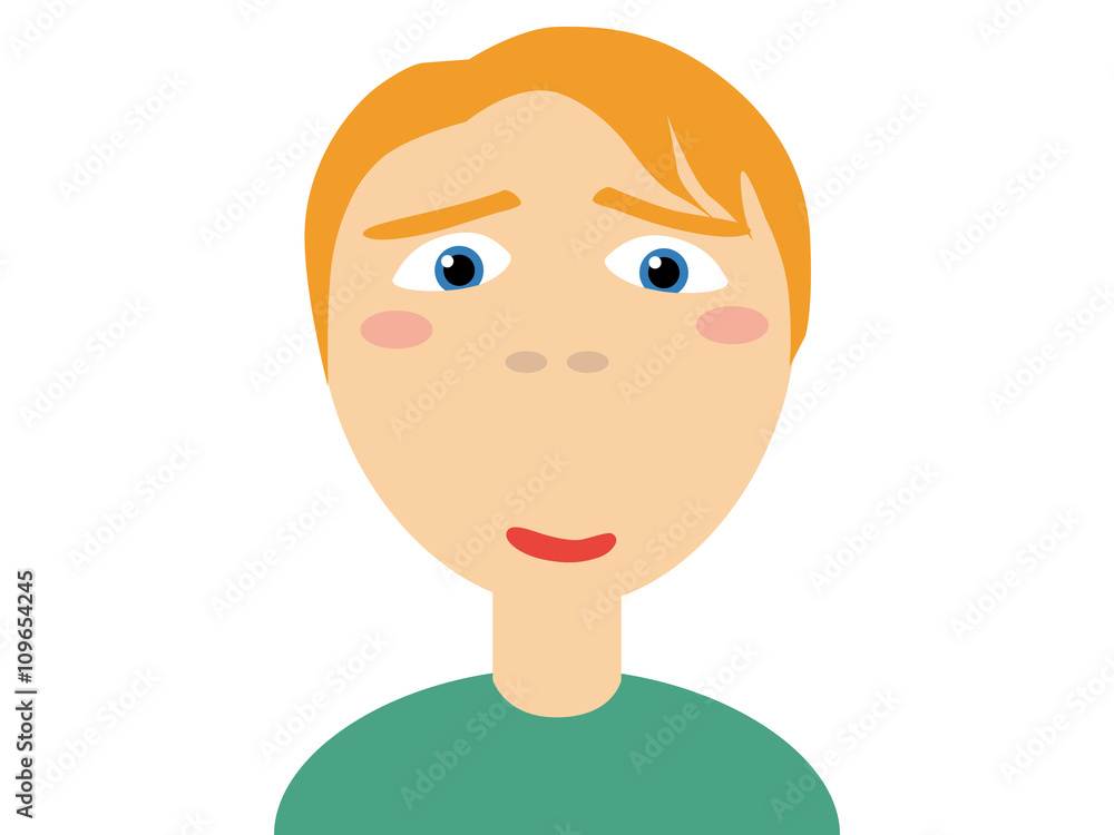 Flat vector illustration of a blond hair in green casual shirt horny guy looking at camera on white background Flat vector illustration of a blond hair in green casual shirt horny guy looking at camera on white background
