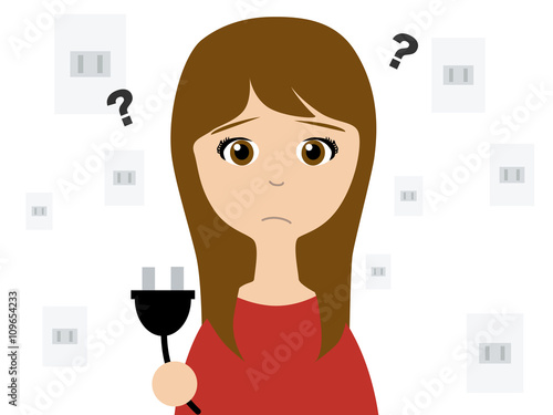 This flat vector illustration depicts that people in trouble with which electric power supply company should choose after starting the electric power deregulation.