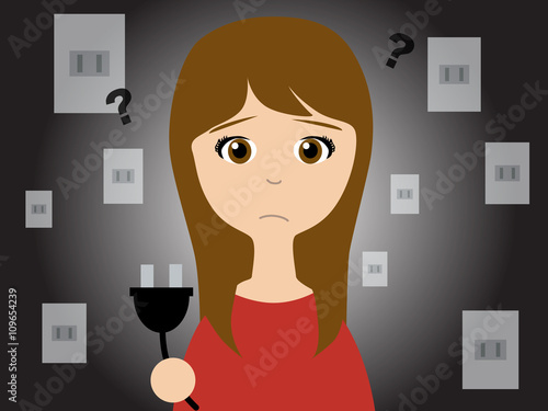 This flat vector illustration depicts that people in trouble with which electric power supply company should choose after starting the electric power deregulation.