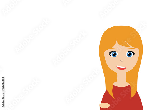 Flat vector illustration of a smiling saleswoman making a presentation