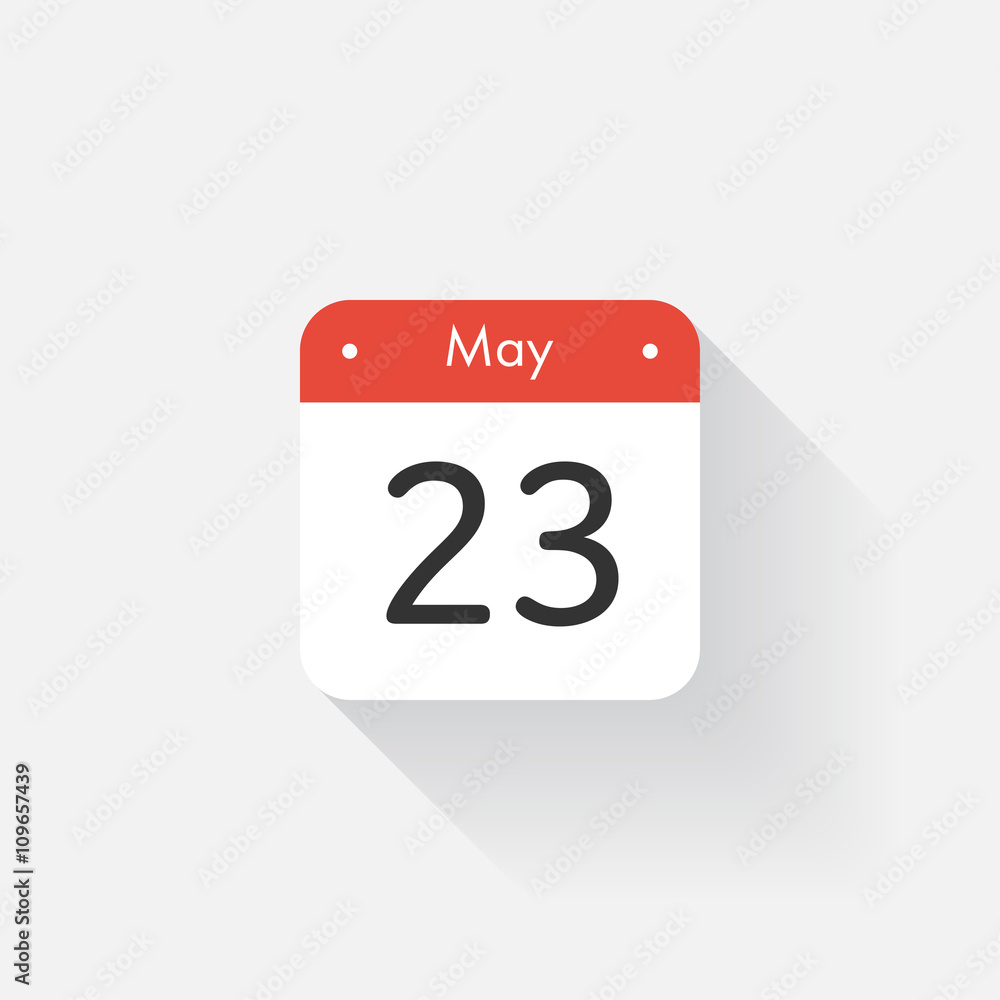 Calendar Icon with long shadow. Flat style. Date,day and month. Reminder. Vector illustration. Organizer application, app symbol. Ui. User interface sign. May. 23 Calendar Icon with long shadow. Flat style. Date,day and month. Reminder. Vector illustration. Organizer application, app symbol. Ui. User interface sign. May. 23