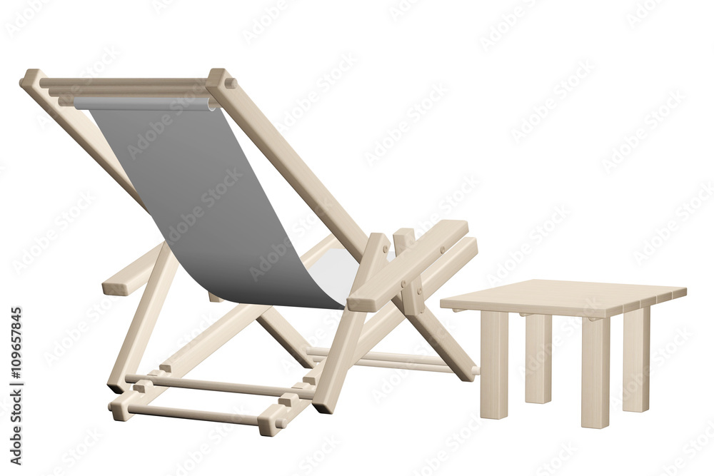 Beach deck chair and table isolated on white background. Beach deck chair and table isolated on white background.