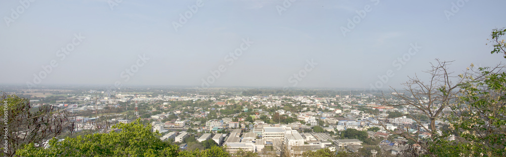 Aerial view cityscape and traffic road of Uthai Thani