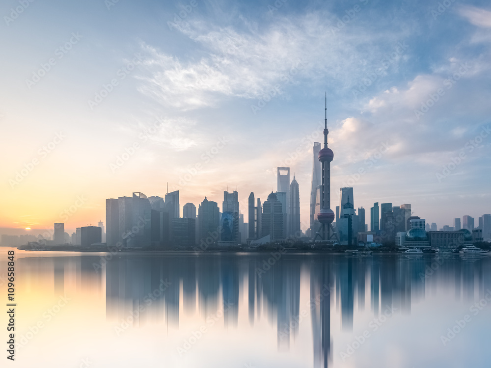 shanghai skyline in sunrise