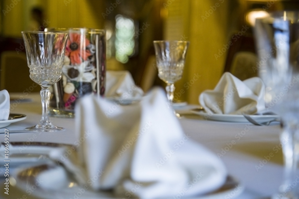 Empty glasses set in restaurant Empty glasses set in restaurant