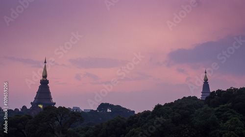 Sunset landscape of two pagodas at Doi Inthanon, Chiangmai, Thailand