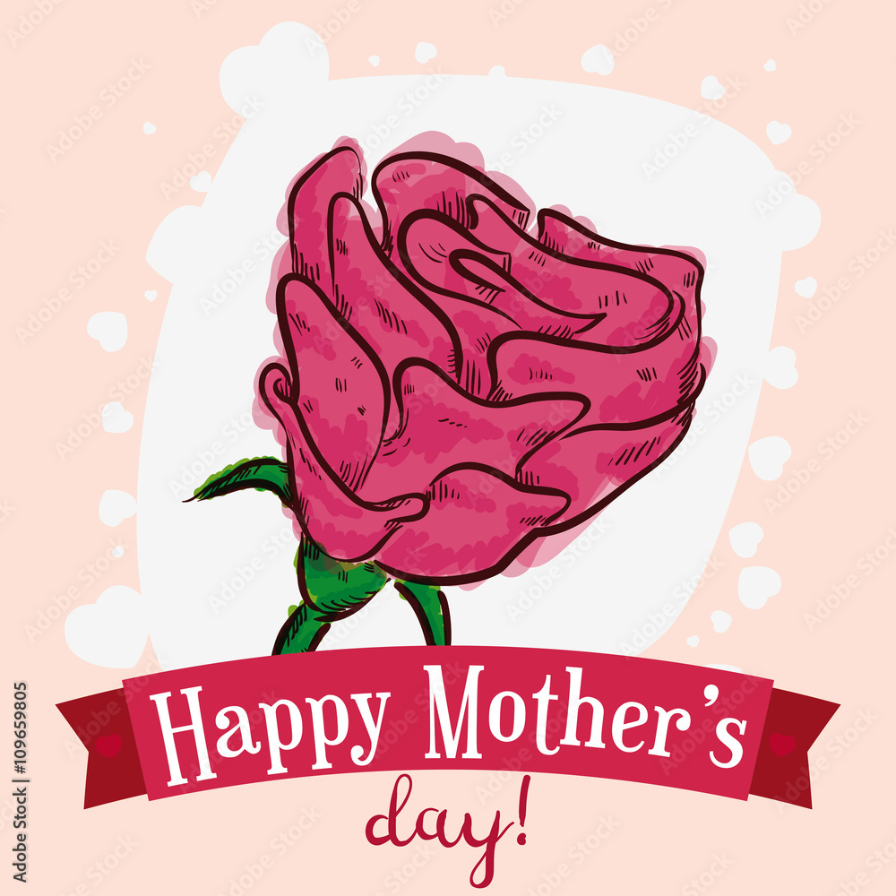 Rose in Watercolor Effect for Mother's Day, Vector Illustration