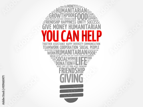 You can help bulb word cloud collage concept